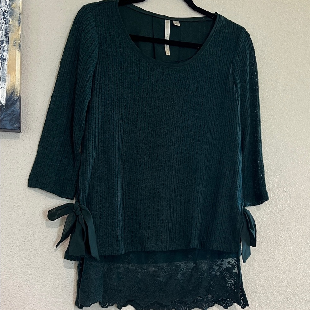 LC Lauren Conrad Teal Lace Trim Blouse